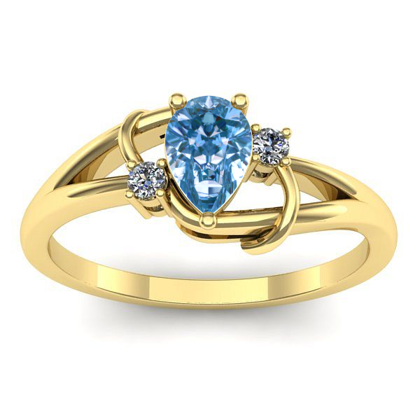 Inel logodna cu diamant de laborator albastru lacrima