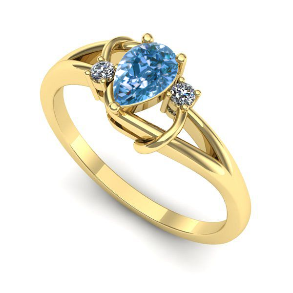 Inel din aur galben cu diamant de laborator albastru