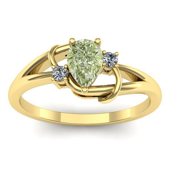 Inel logodna cu diamant de laborator verde lacrima