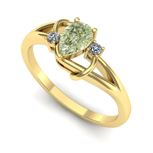 Inel logodna din aur galben cu diamant de laborator verde