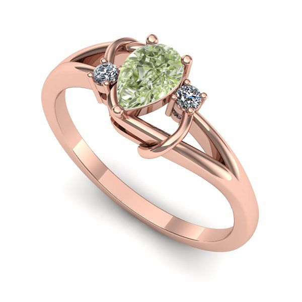 Inel din aur roz cu diamant de laborator verde