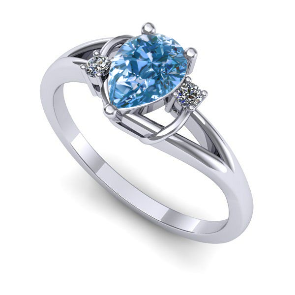 Inel logodna din aur alb cu diamant de laborator albastru