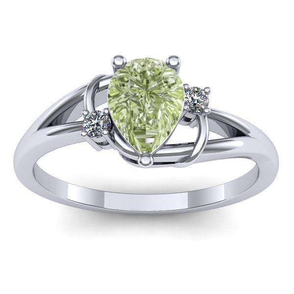 Inel de logodna cu diamant de laborator verde lacrima