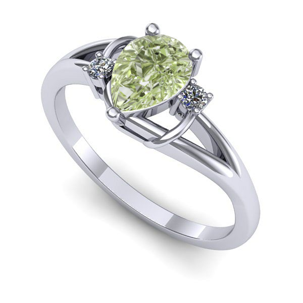 Inel logodna din aur alb cu diamant de laborator verde