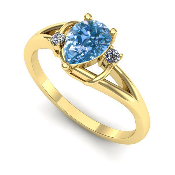 Inel logodna din aur galben cu diamant de laborator albastru