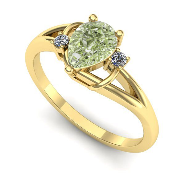 Inel de logodna din aur galben cu diamant de laborator verde