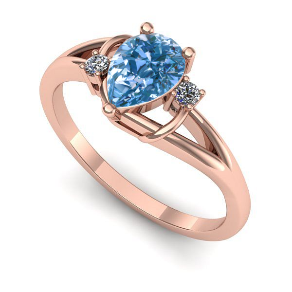 Inel din aur roz cu diamant de laborator albastru