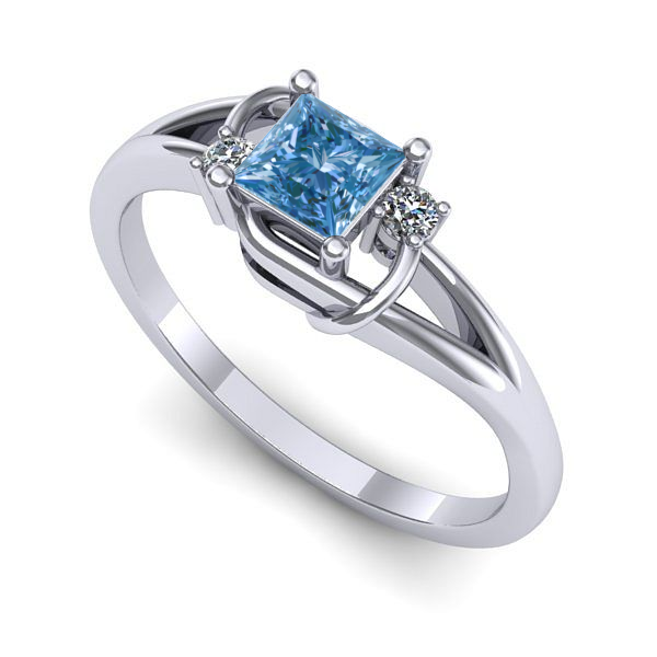 Inel din aur alb cu diamant de laborator albastru