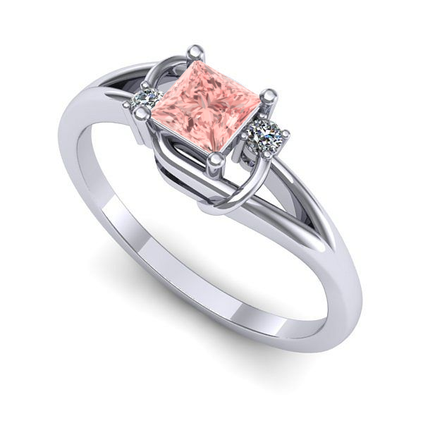 Inel logodna din aur alb cu diamant de laborator roz