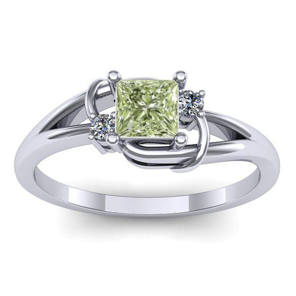 Inel logodna cu diamant de laborator verde patrat