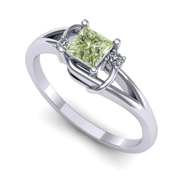 Inel de logodna din aur alb cu diamant de laborator verde