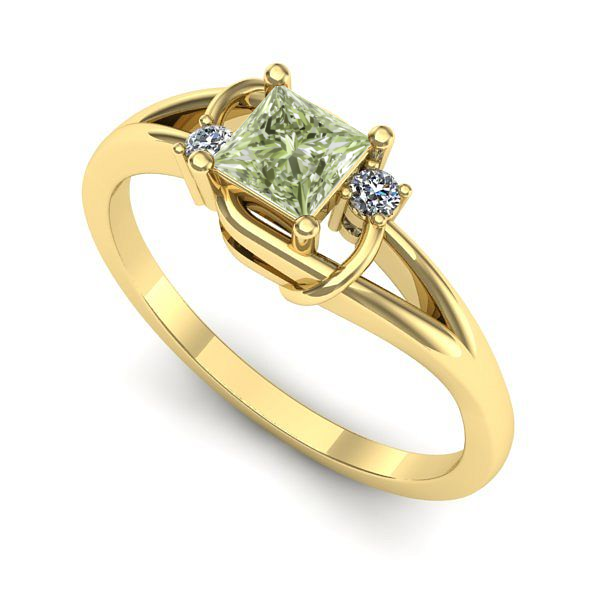 Inel din aur galben cu diamant de laborator verde