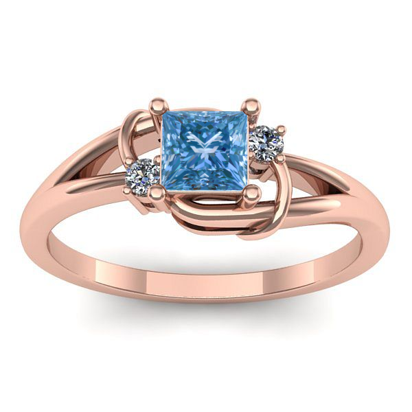 Inel logodna cu diamant de laborator albastru patrat