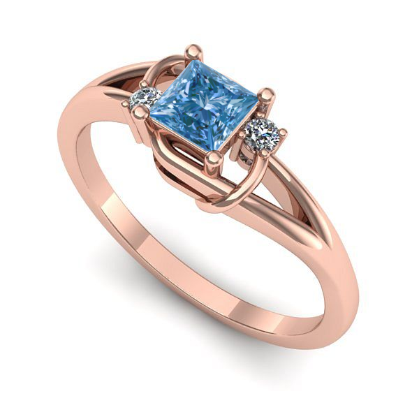 Inel din aur roz cu diamant de laborator albastru