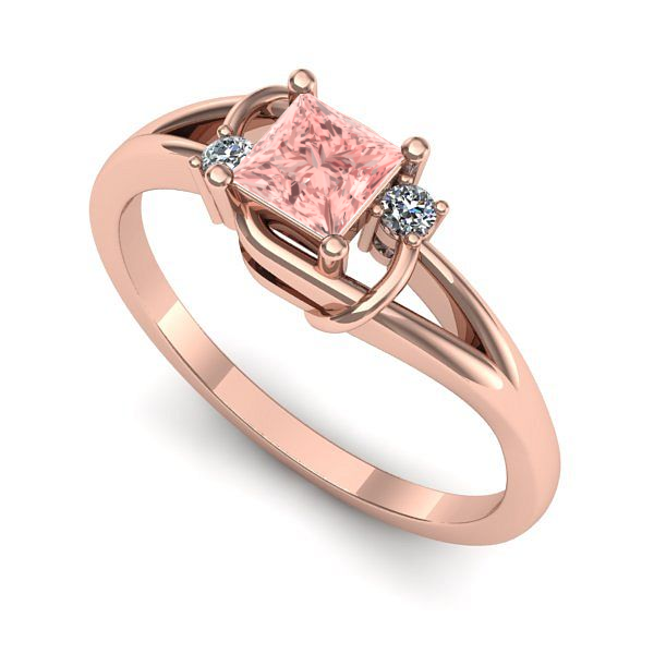 Inel din aur roz cu diamant de laborator roz