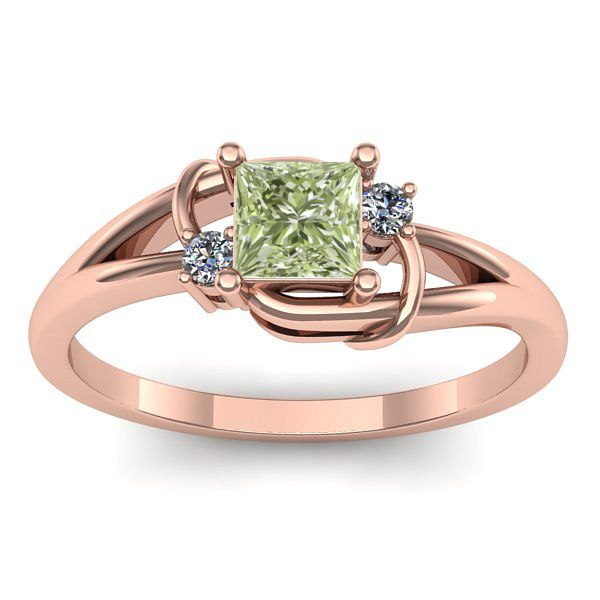 Inel logodna cu diamant de laborator verde patrat