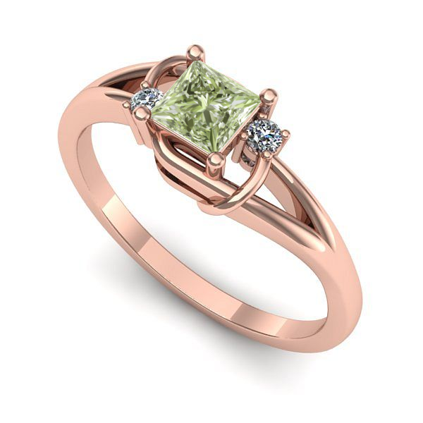 Inel din aur roz cu diamant de laborator verde