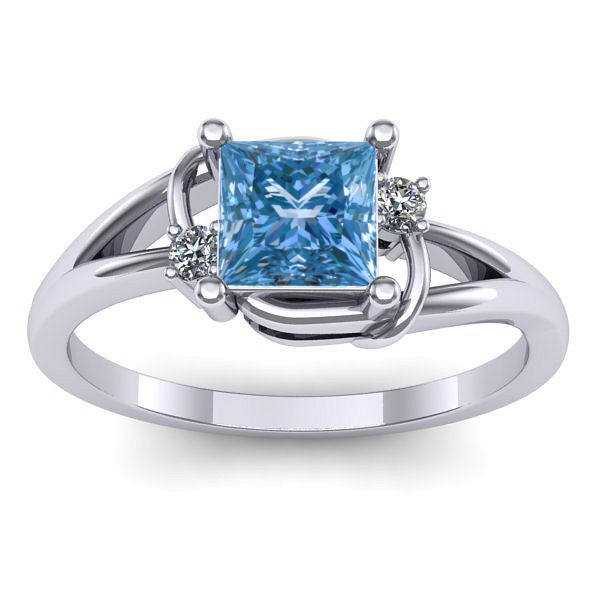 Inel de logodna cu diamant de laborator albastru patrat