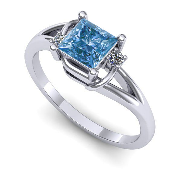 Inel de logodna din aur alb cu diamant de laborator albastru