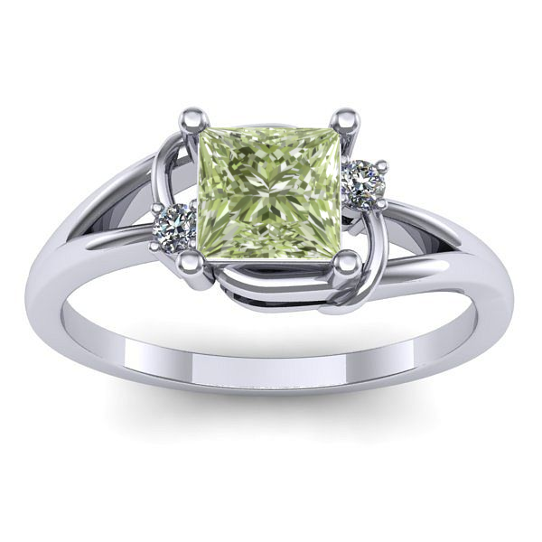 Inel cu diamant de laborator verde patrat