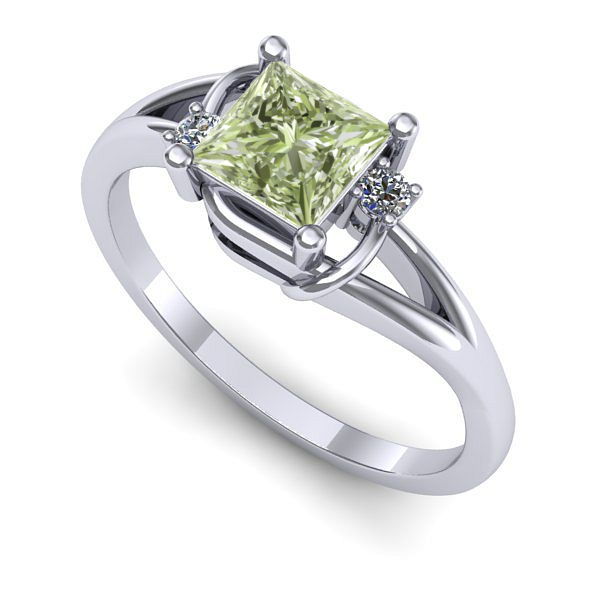 Inel logodna din aur alb cu diamant de laborator verde