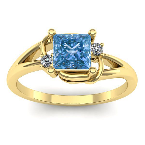 Inel cu diamant de laborator albastru patrat