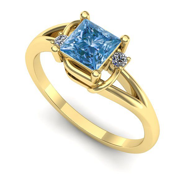 Inel de logodna din aur galben cu diamant de laborator albastru