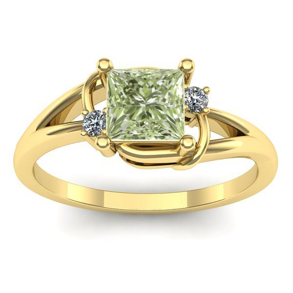 Inel cu diamant de laborator verde patrat