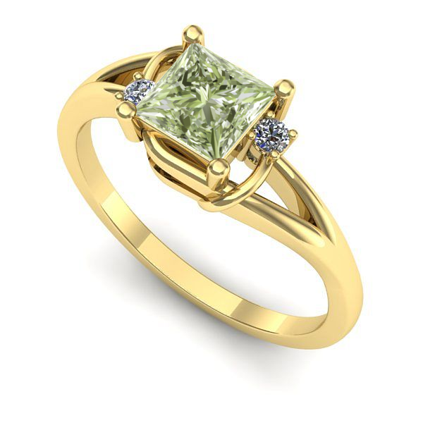 Inel de logodna din aur galben cu diamant de laborator verde