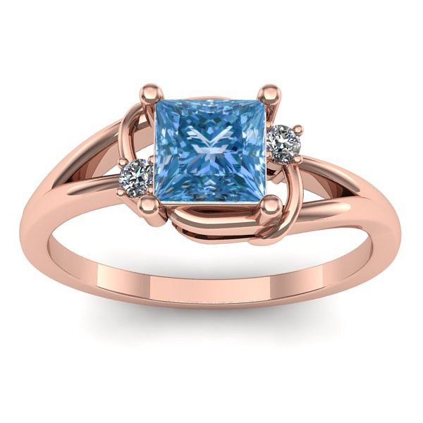 Inel logodna cu diamant de laborator albastru patrat