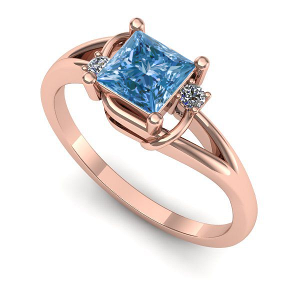 Inel logodna din aur roz cu diamant de laborator albastru