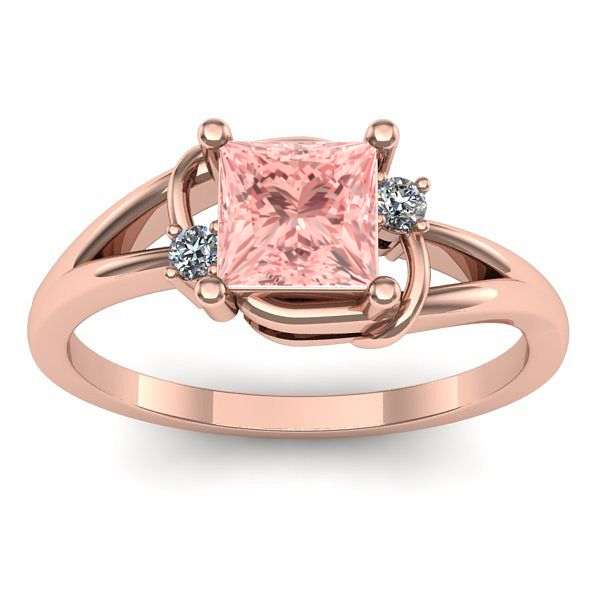 Inel logodna cu diamant de laborator roz patrat