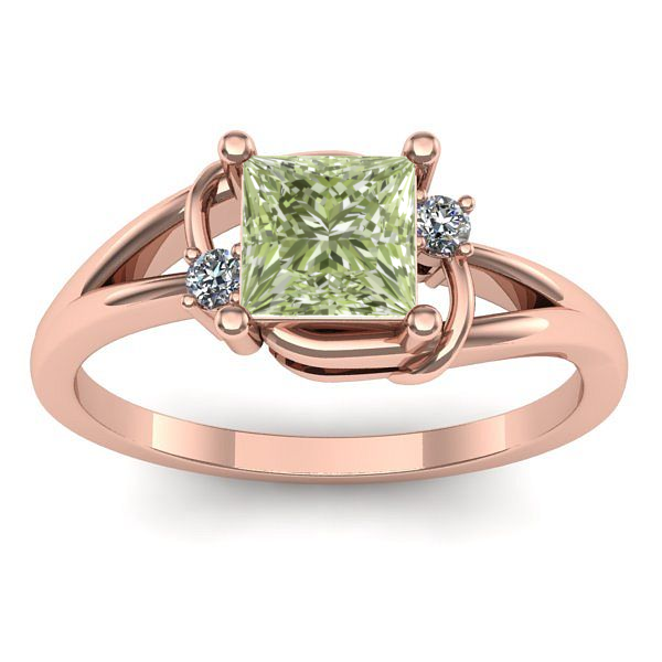 Inel cu diamant de laborator verde patrat