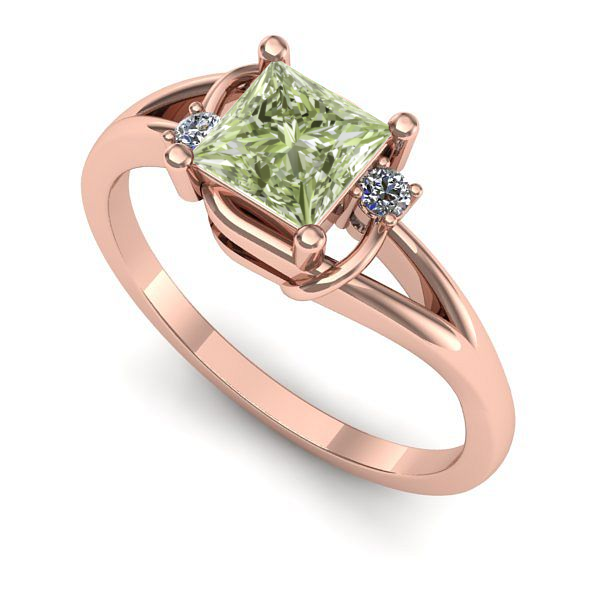 Inel din aur roz cu diamant de laborator verde