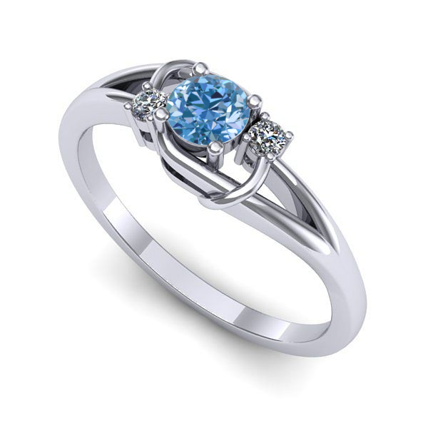 Inel logodna din aur alb cu diamant de laborator albastru