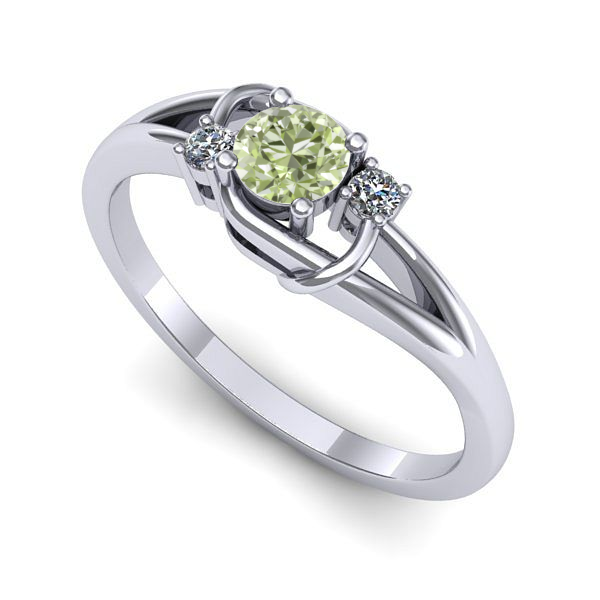 Inel logodna din aur alb cu diamant de laborator verde