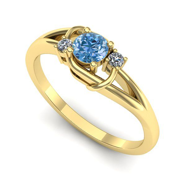 Inel din aur galben cu diamant de laborator albastru