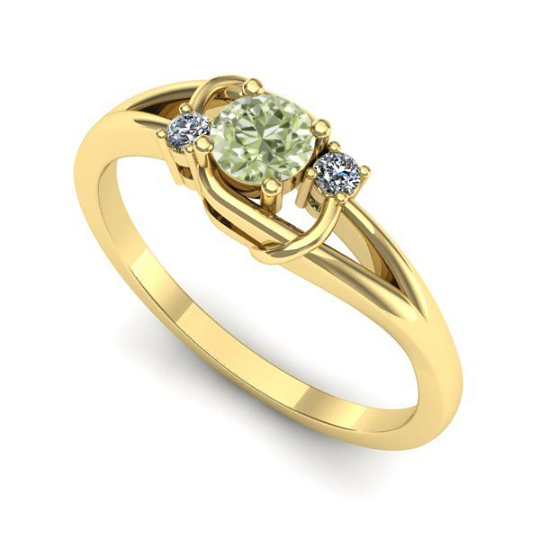 Inel de logodna din aur galben cu diamant de laborator verde