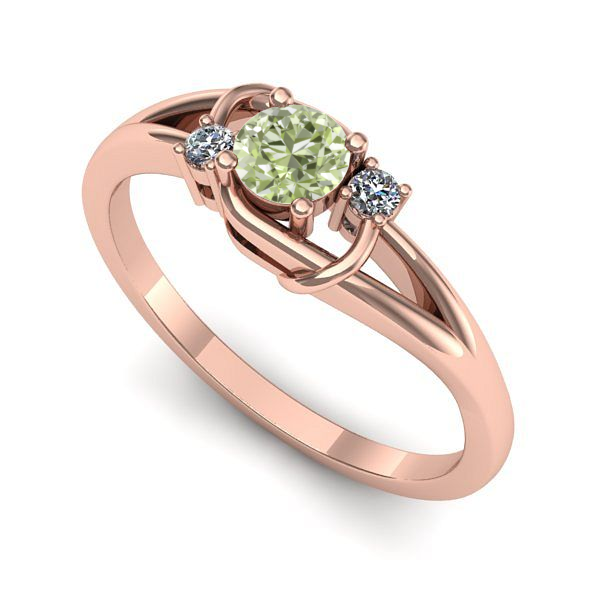 Inel de logodna din aur roz cu diamant de laborator verde