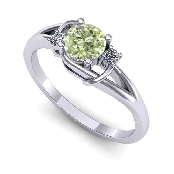 Inel logodna din aur alb cu diamant de laborator verde