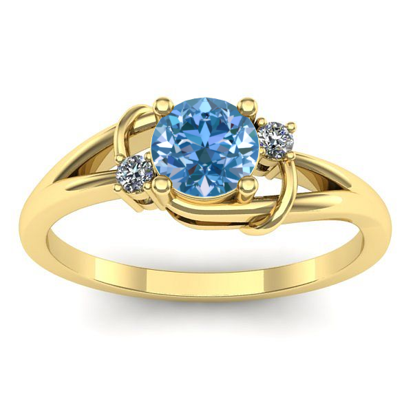 Inel cu diamant de laborator albastru rotund