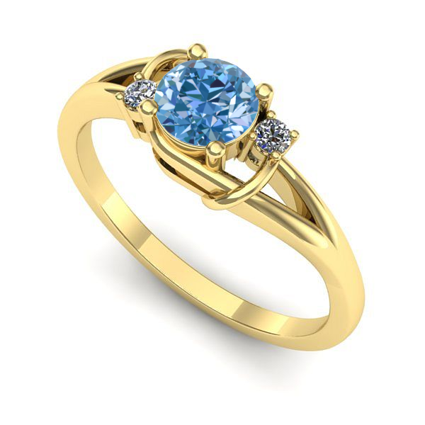 Inel logodna din aur galben cu diamant de laborator albastru