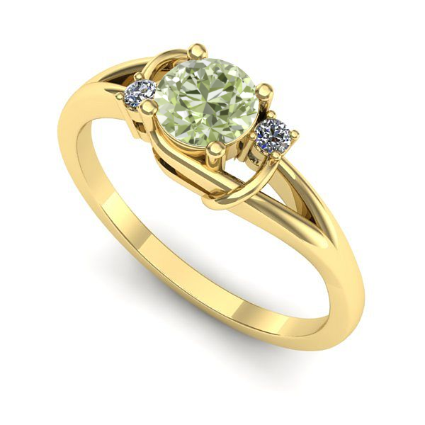 Inel de logodna din aur galben cu diamant de laborator verde