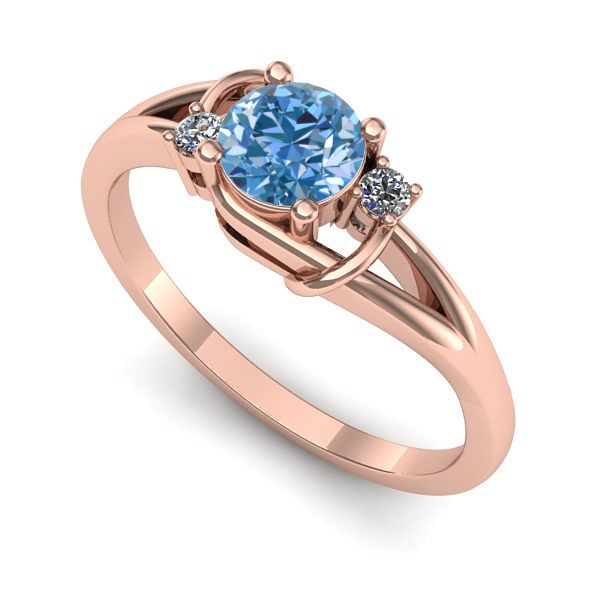Inel de logodna din aur roz cu diamant de laborator albastru
