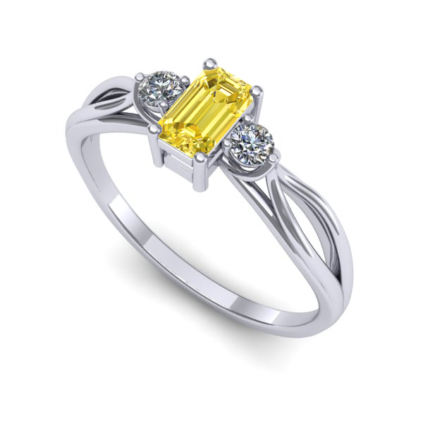 Inel logodna din aur alb cu safir galben