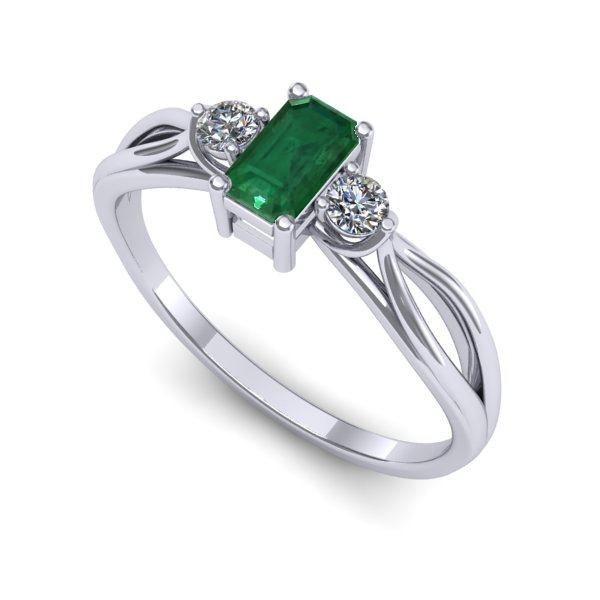 Inel logodna din aur alb cu smarald