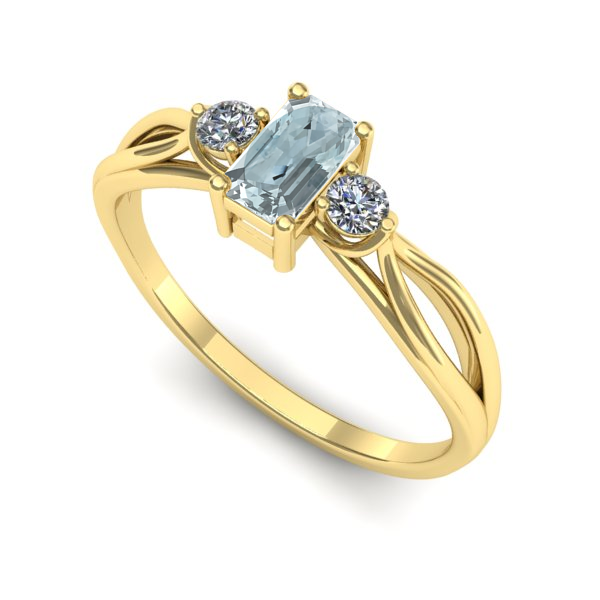 Inel logodna din aur galben cu aquamarin