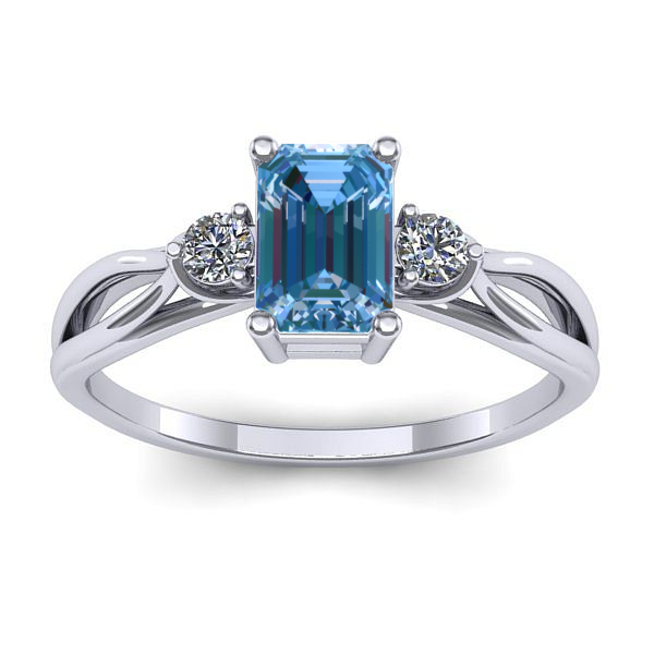 Inel logodna cu diamant de laborator albastru dreptunghiular
