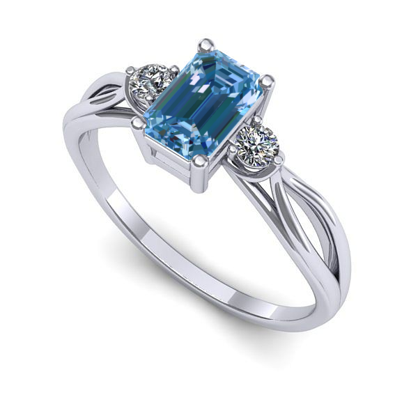 Inel din aur alb cu diamant de laborator albastru