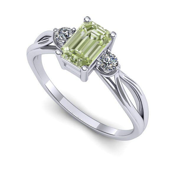 Inel din aur alb cu diamant de laborator verde